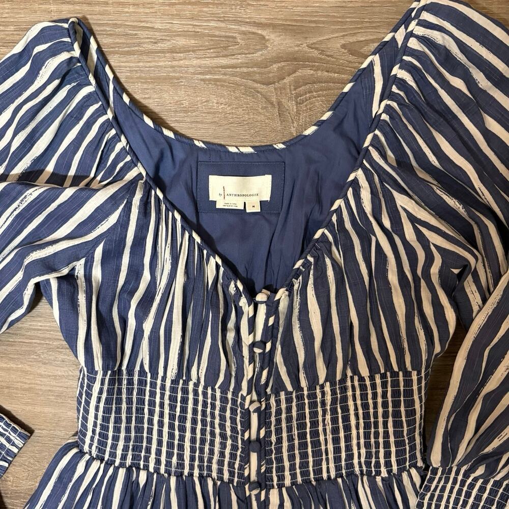 Anthro Striped Smocked Sweetheart Midi Dress M - Picture 8 of 8